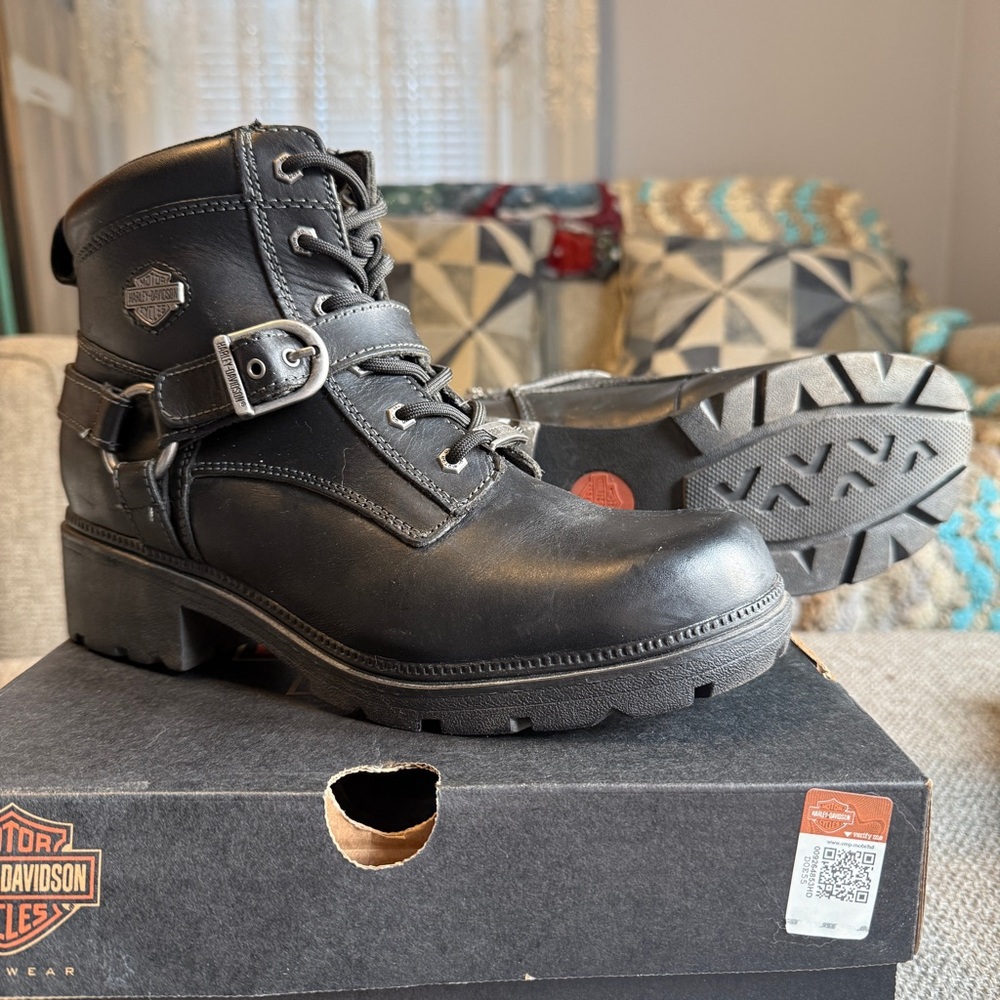 Harley-Davidson Orange Label Black Leather Ladies Boots, Size 9-1/2